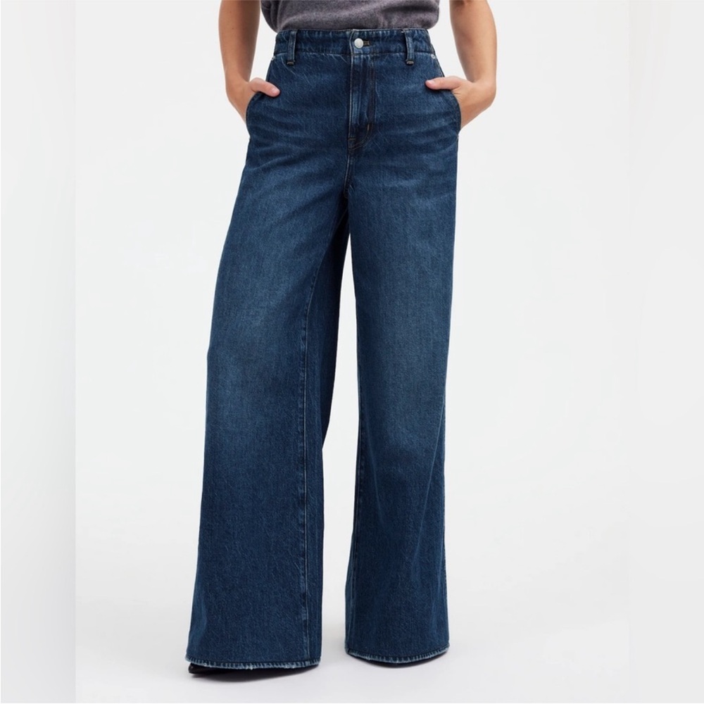 Madewell Wide Sweep Denim Trouser in Dark Wash